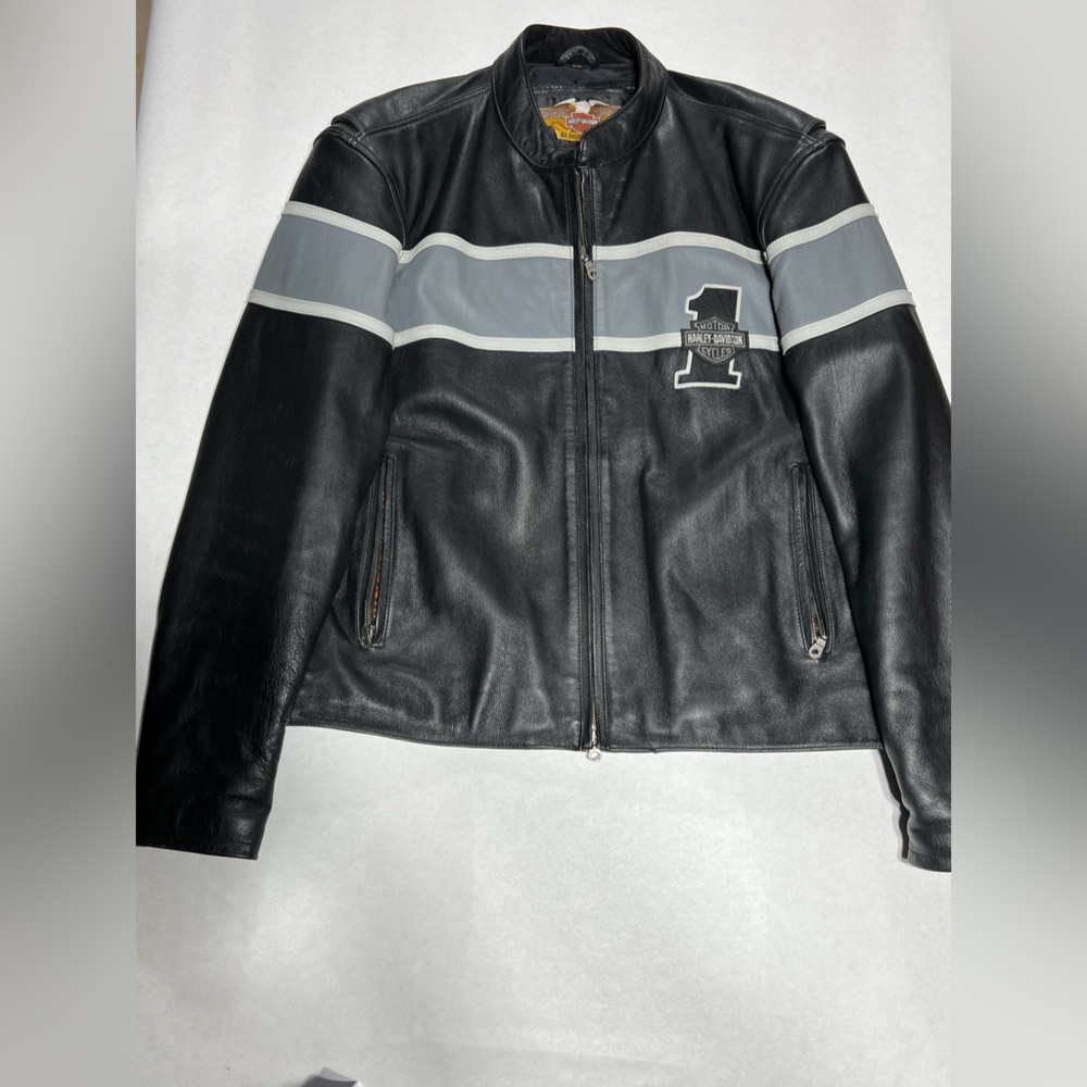 Black and gray leather Harley Davidson jacket size 2Xl